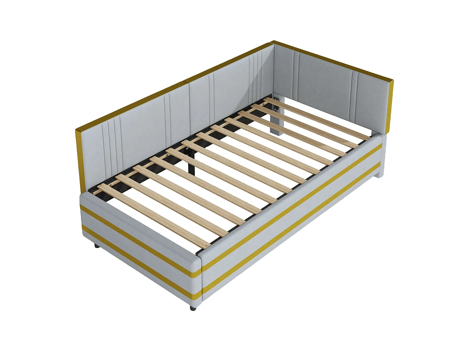 Lit enfant rembourré 90x200cm avec sommier à lattes , velours, sans matelas, gris clair