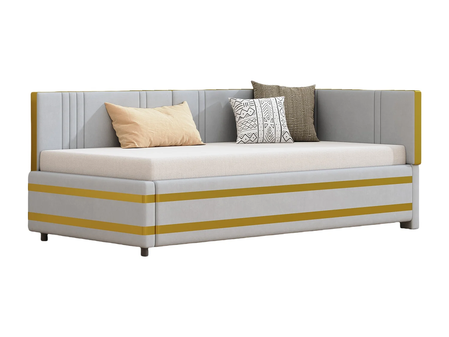 Lit enfant rembourré 90x200cm avec sommier à lattes , velours, sans matelas, gris clair