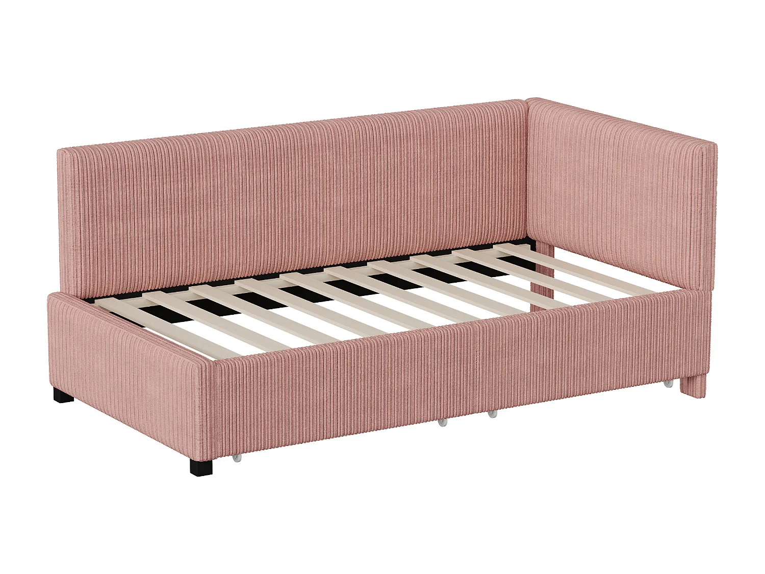 Lit 90x200cm, Lit enfant/adulte/ado rembourré avec tiroirs, lit simple, velours,sans matelas, rose