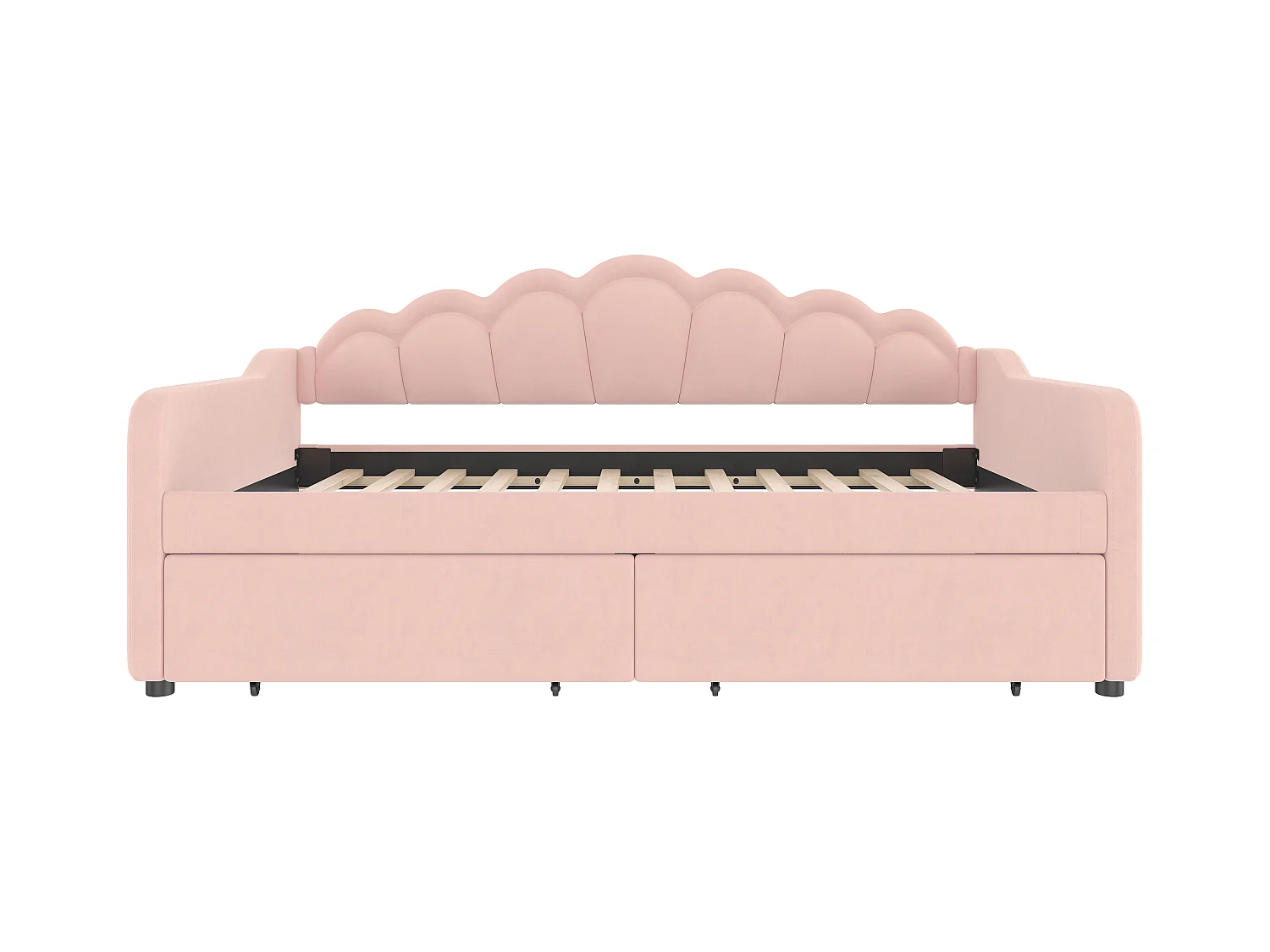 Lit banquette enfant 90x200cm avec 2 Tiroirs de rangement + LED, Velours, sans matelas, Rose