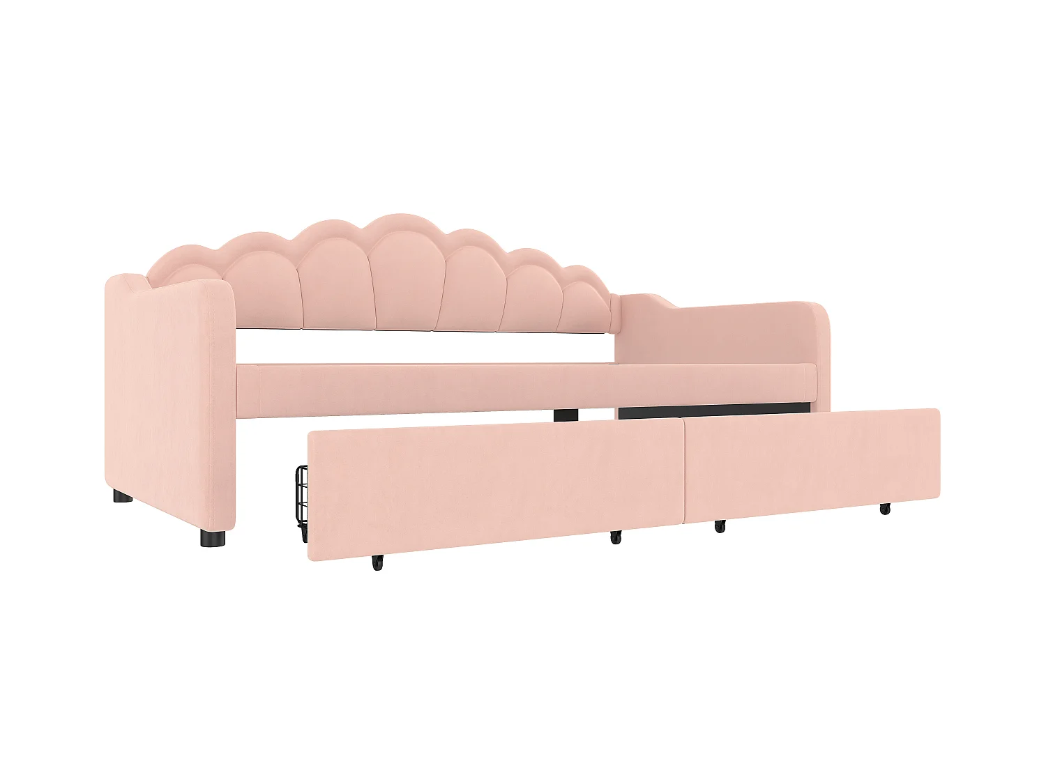 Lit banquette enfant 90x200cm avec 2 Tiroirs de rangement + LED, Velours, sans matelas, Rose
