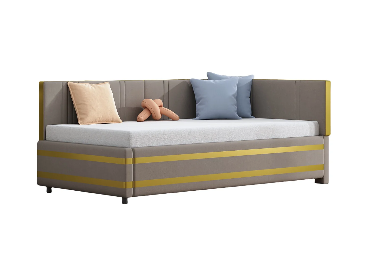 Lit enfant rembourré 90x200cm avec sommier à lattes , velours, sans matelas, gris foncé