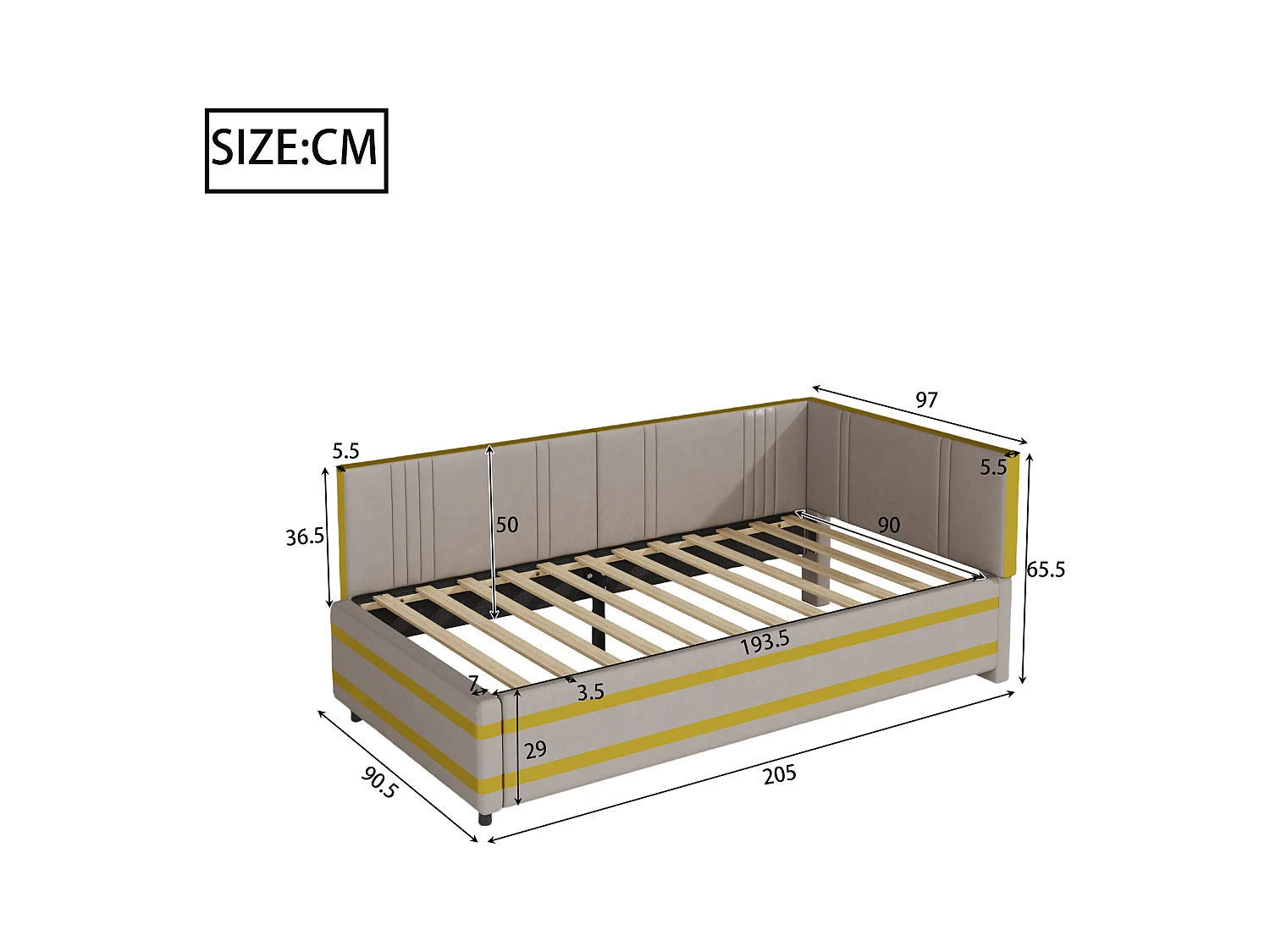 Lit enfant rembourré 90x200cm avec sommier à lattes , velours, sans matelas, gris foncé
