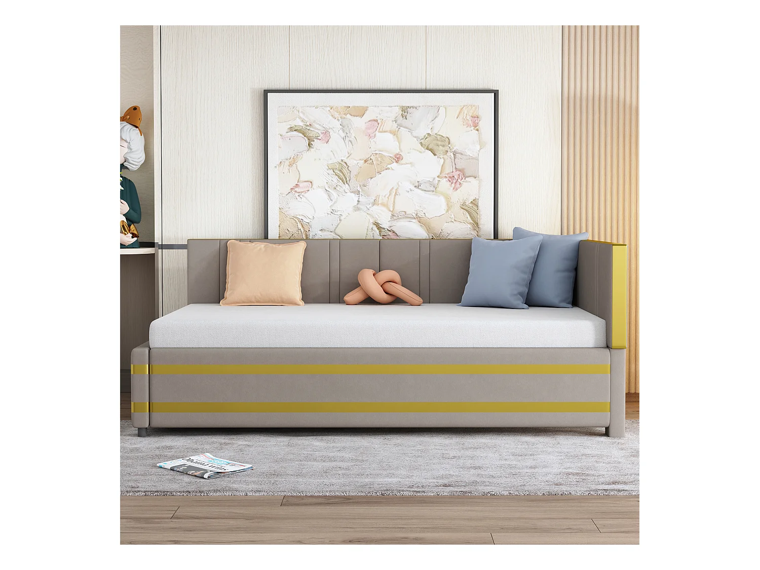 Lit enfant rembourré 90x200cm avec sommier à lattes , velours, sans matelas, gris foncé