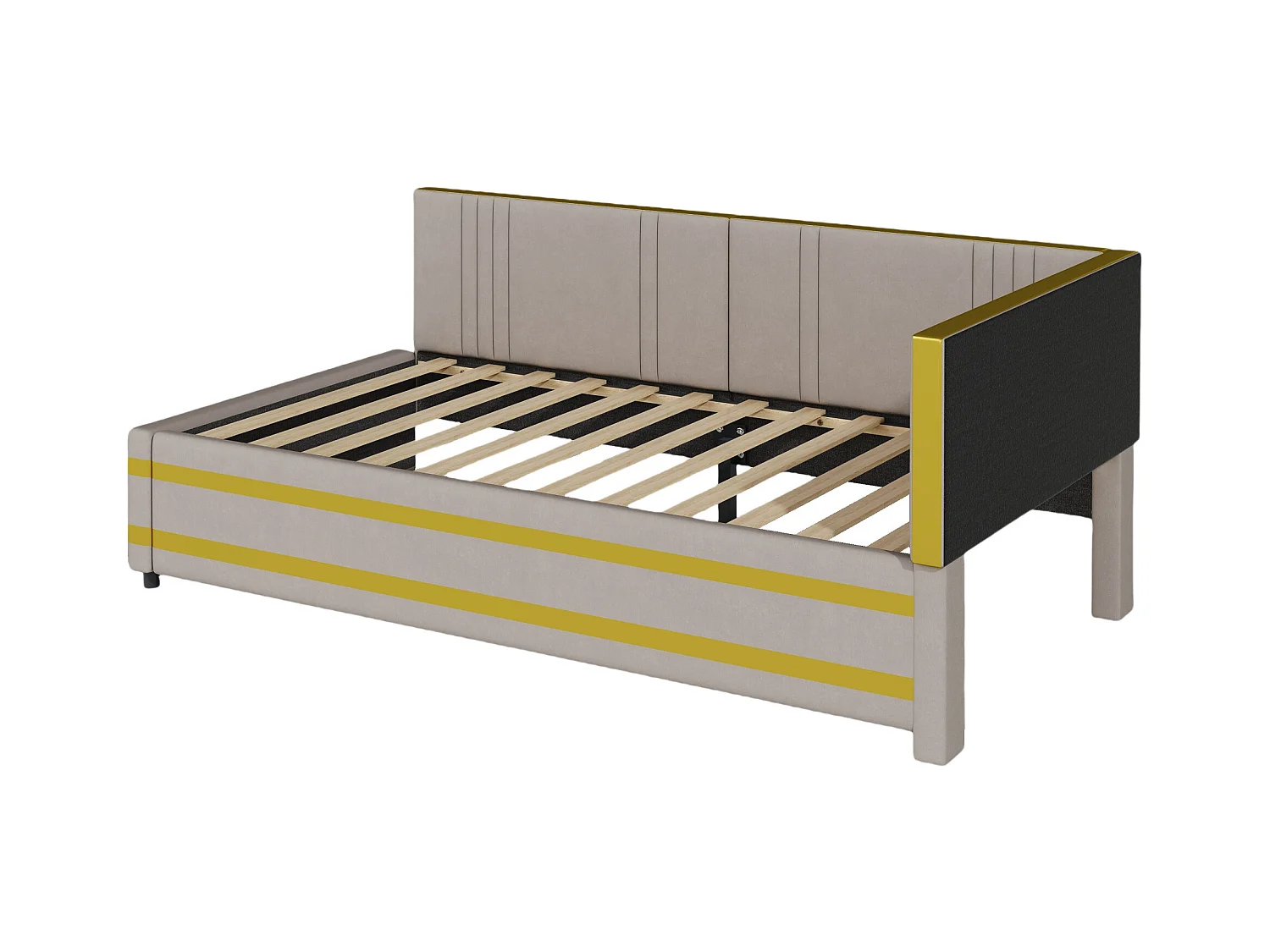 Lit enfant rembourré 90x200cm avec sommier à lattes , velours, sans matelas, gris foncé