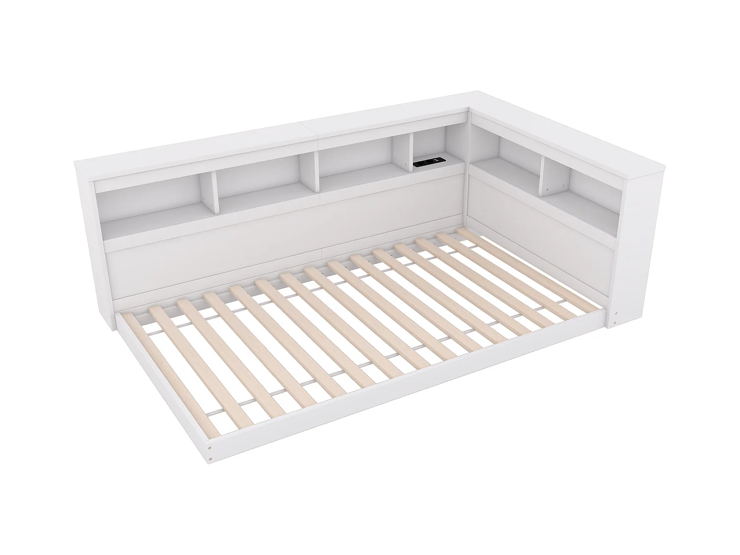 Letto da bambino 90x200 cm bianco con prese USB e spazio di archiviazione, senza materasso