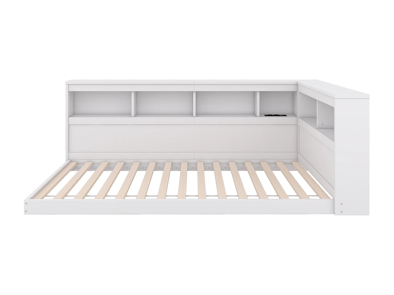 Lit enfant 90x200 cm blanc avec prise USB et compartiment de rangement, sans matelas