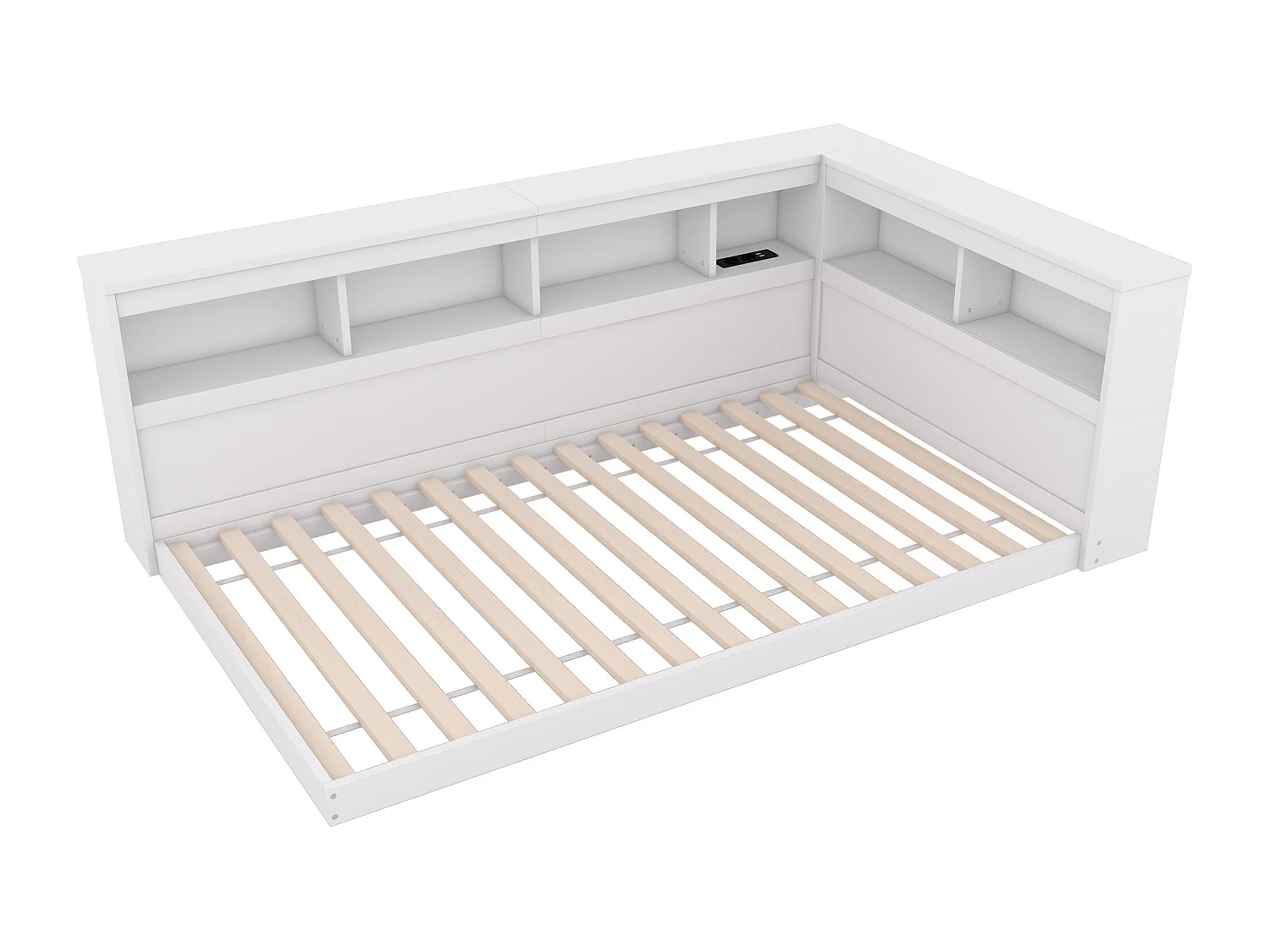 Lit enfant 90x200 cm blanc avec prise USB et compartiment de rangement, sans matelas