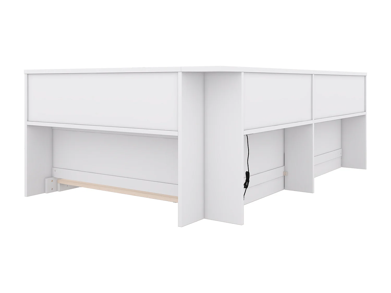 Lit enfant 90x200 cm blanc avec prise USB et compartiment de rangement, sans matelas