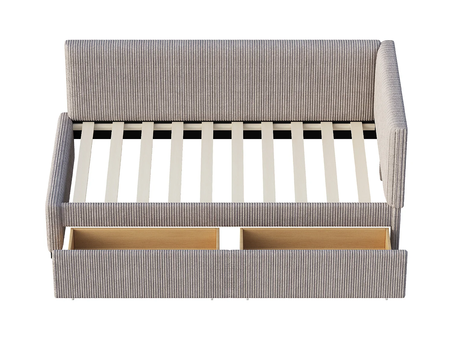 Lit 90x200cm, Lit enfant/adulte/ado rembourré avec tiroirs, lit simple, velours,sans matelas, gris