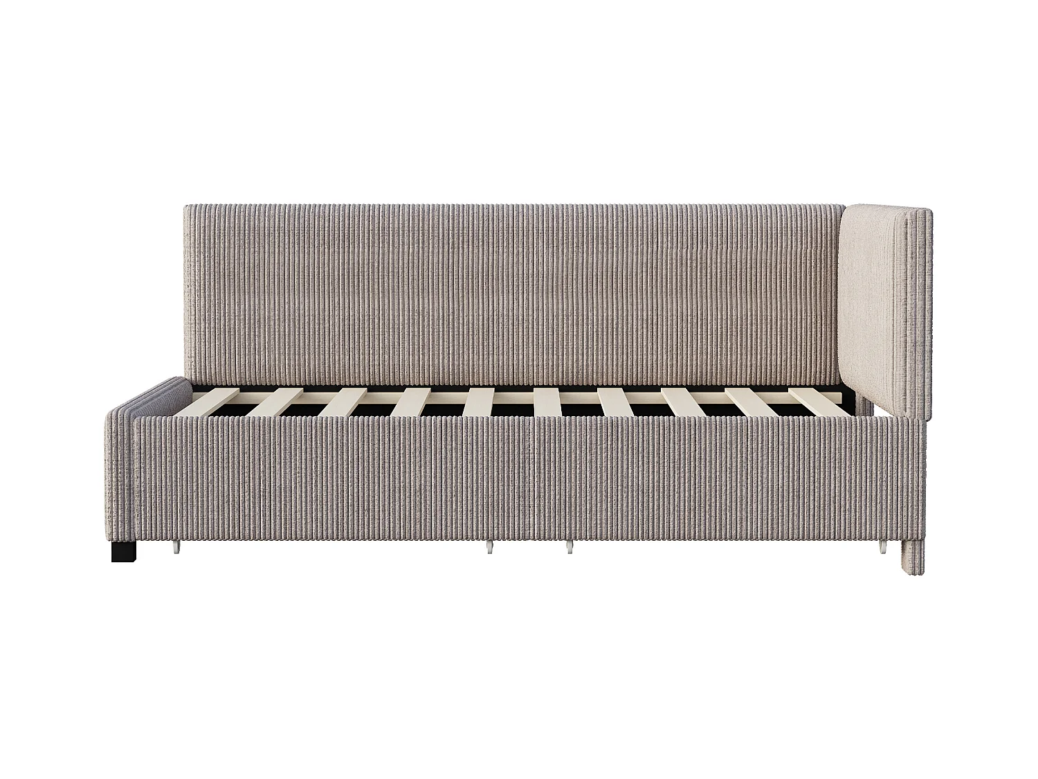 Lit 90x200cm, Lit enfant/adulte/ado rembourré avec tiroirs, lit simple, velours,sans matelas, gris