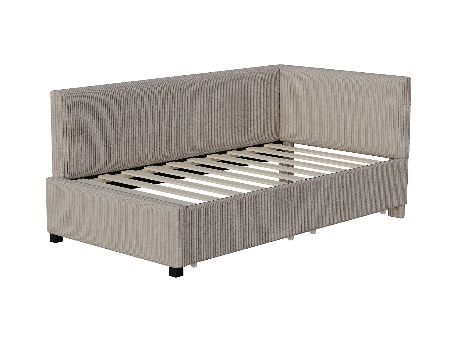 Lit 90x200cm, Lit enfant/adulte/ado rembourré avec tiroirs, lit simple, velours,sans matelas, gris