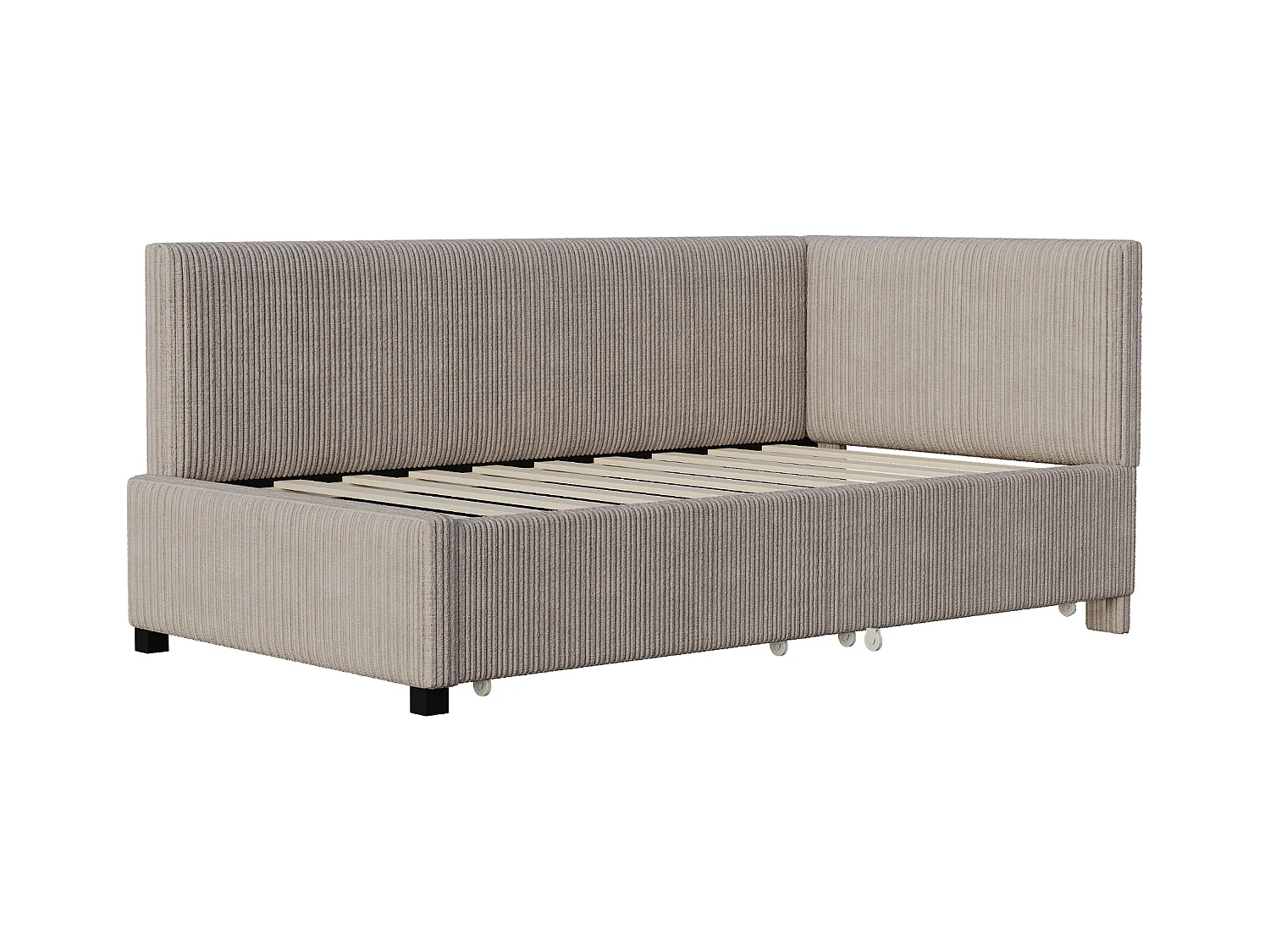 Lit 90x200cm, Lit enfant/adulte/ado rembourré avec tiroirs, lit simple, velours,sans matelas, gris