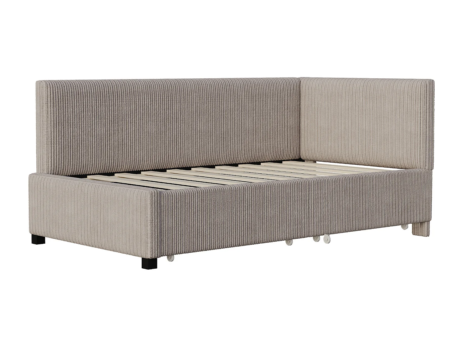 Lit 90x200cm, Lit enfant/adulte/ado rembourré avec tiroirs, lit simple, velours,sans matelas, gris