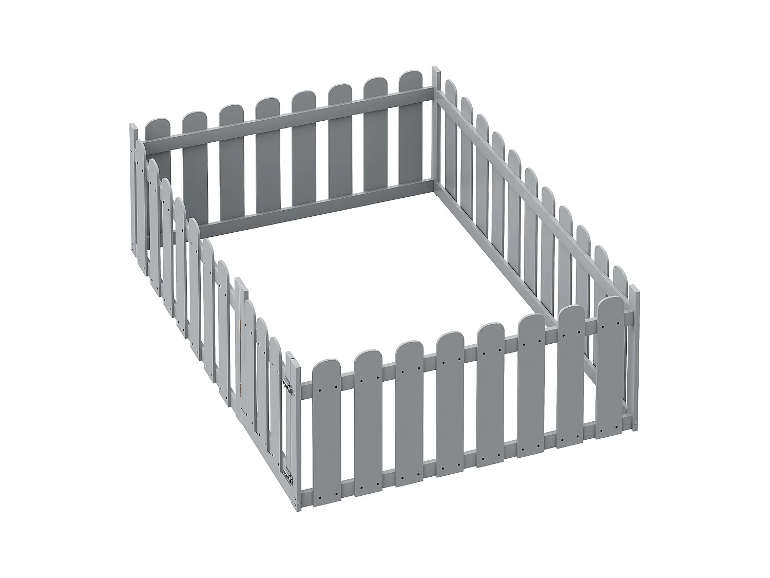 Lit enfant en bois 140x200cm gris avec cadre de sécurité et porte, sommier non inclus, sans matelas