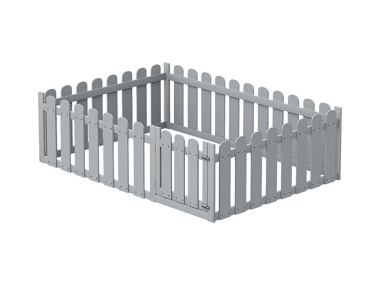 Lit enfant en bois 140x200cm gris avec cadre de sécurité et porte, sommier non inclus, sans matelas