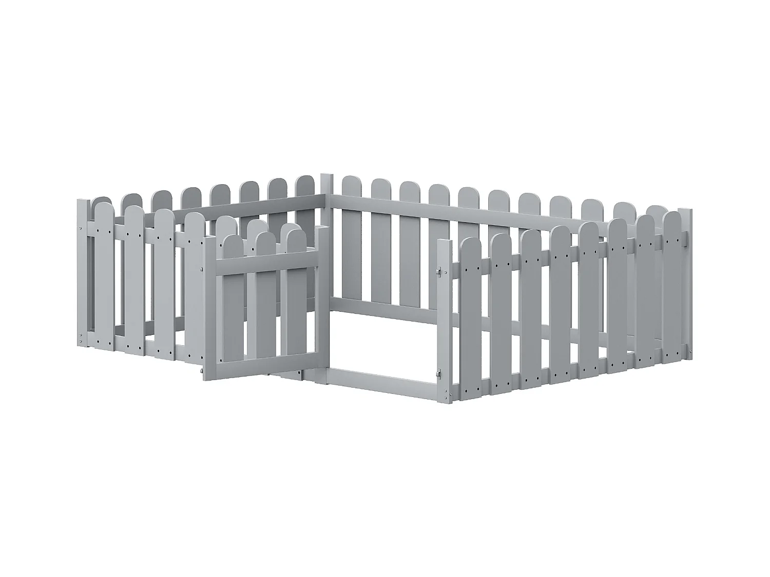 Lit enfant en bois 140x200cm gris avec cadre de sécurité et porte, sommier non inclus, sans matelas
