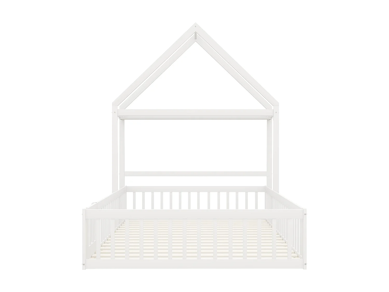 Lit enfant 140x200cm, lit cabane avec étagères de rangement, grille de protection, blanc, sans matelas