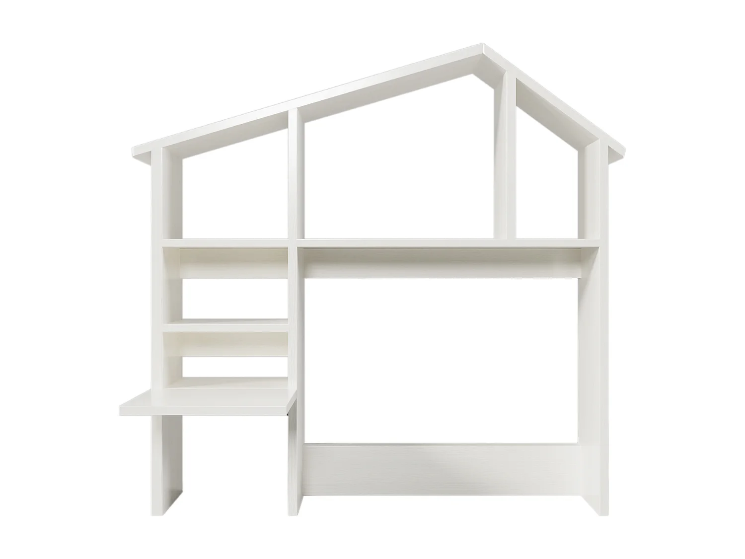 Cama infantil individual 90x200 cm de madera, cama tipo casita con estanterías de almacenamiento, blanca, sin colchón