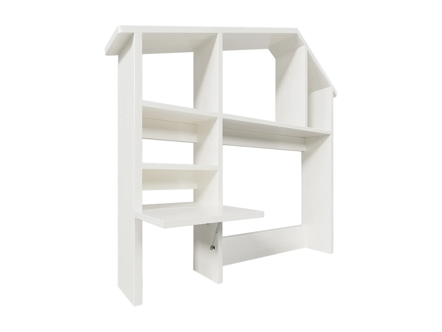 Cama infantil individual 90x200 cm de madera, cama tipo casita con estanterías de almacenamiento, blanca, sin colchón