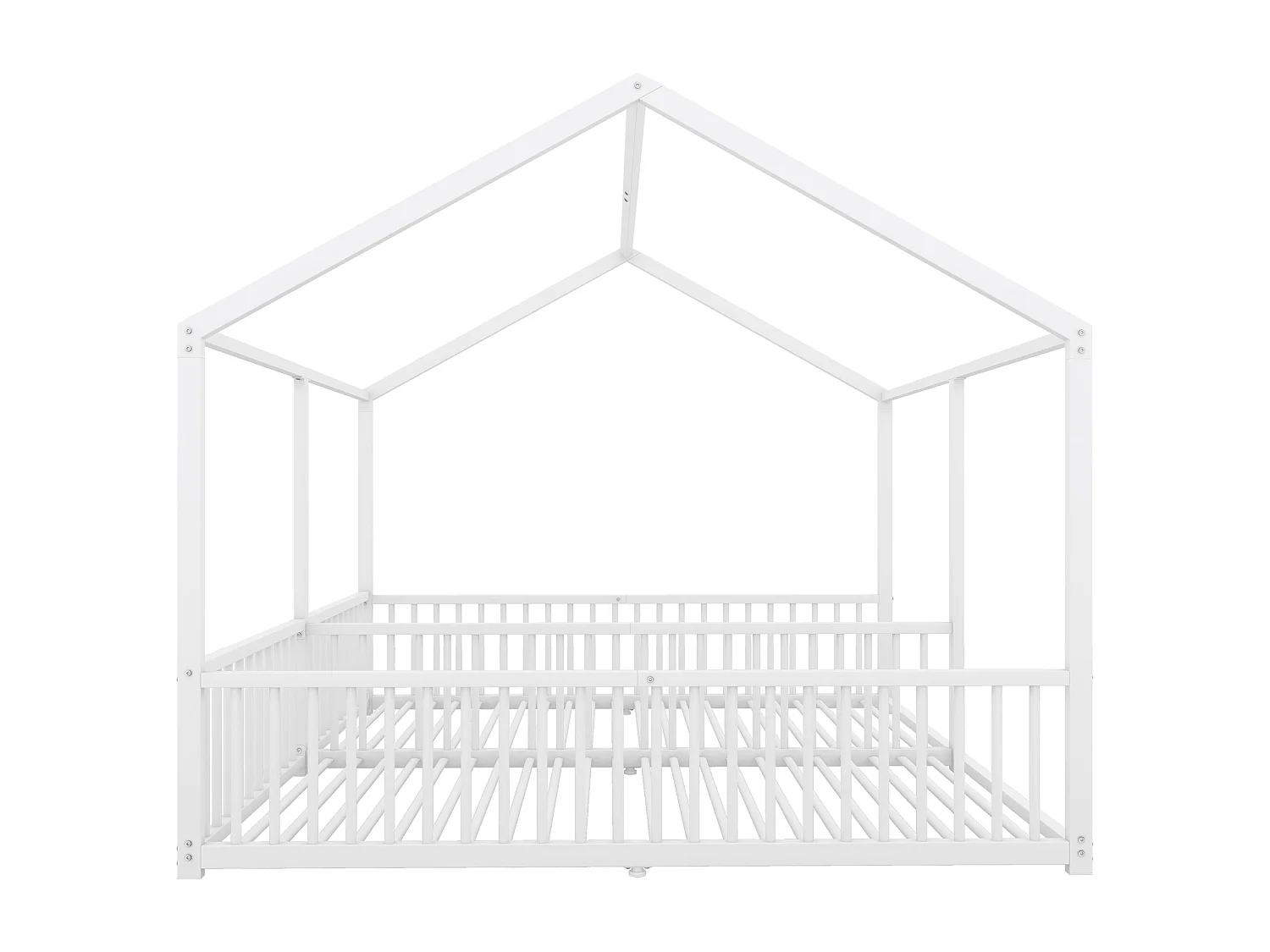 Lit cabane enfant 90x200cm, Lit adulte 2 en 1, lit en métal, barrière de sécurité, sans matelas, fer, blanc