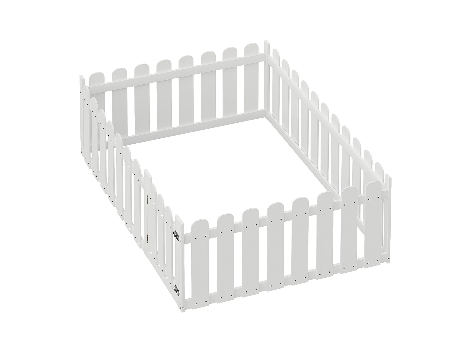 Lit enfant en bois 140x200cm blanc avec cadre de sécurité et porte, sommier non inclus, sans matelas