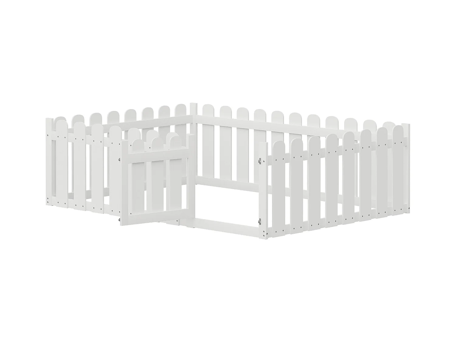 Lit enfant en bois 140x200cm blanc avec cadre de sécurité et porte, sommier non inclus, sans matelas