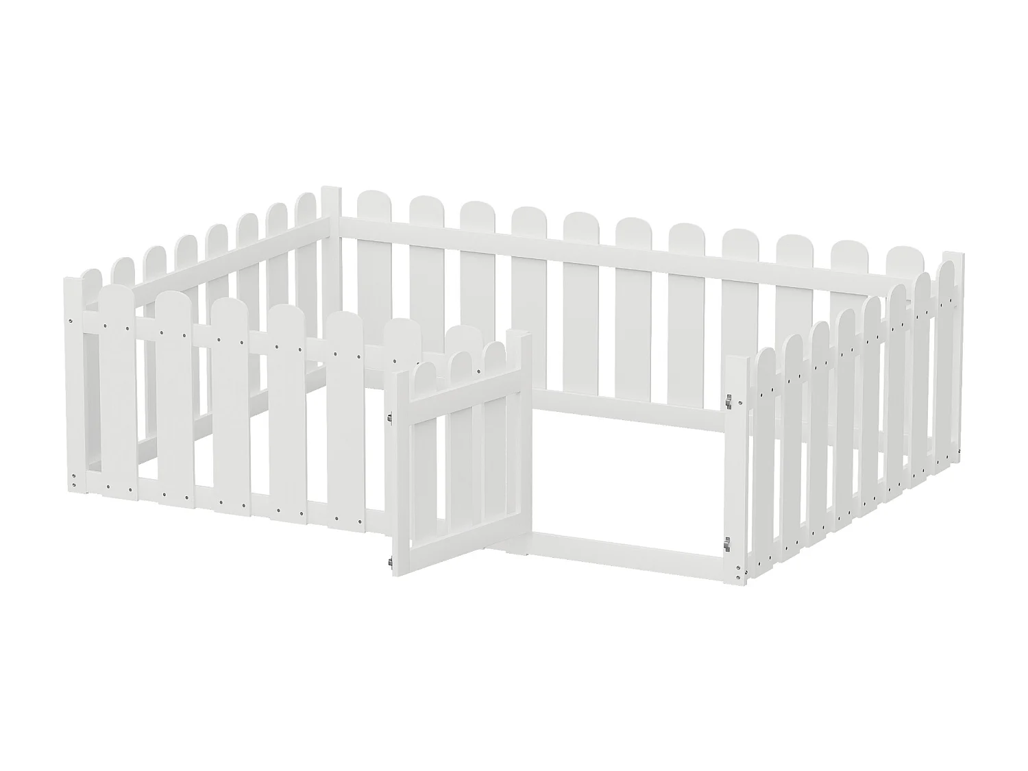 Lit enfant en bois 140x200cm blanc avec cadre de sécurité et porte, sommier non inclus, sans matelas