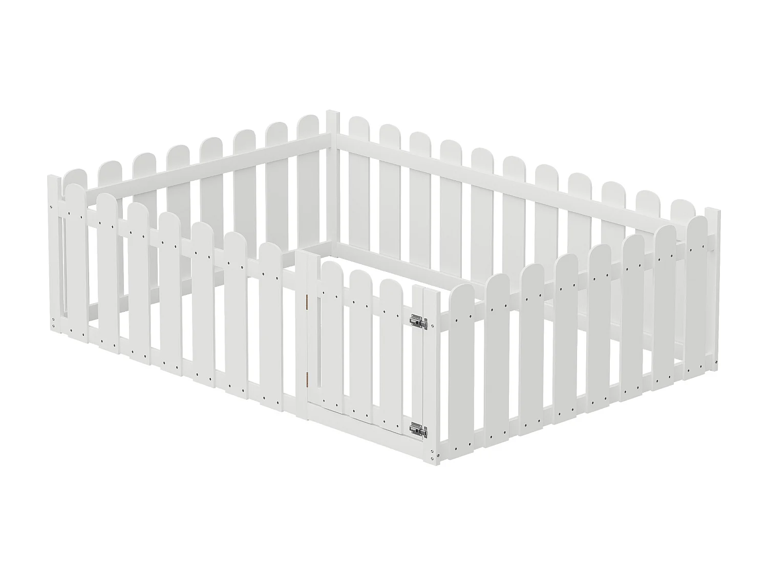 Lit enfant en bois 140x200cm blanc avec cadre de sécurité et porte, sommier non inclus, sans matelas