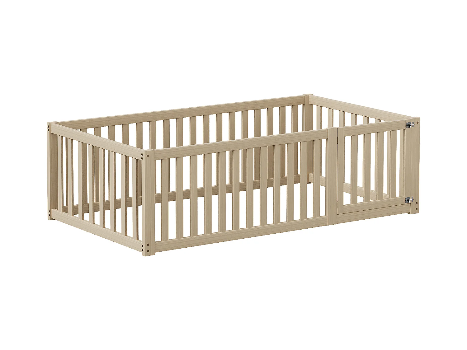 Lit enfant en bois 90x200cm naturel avec cadre de sécurité et porte, sommier non inclus, sans matelas