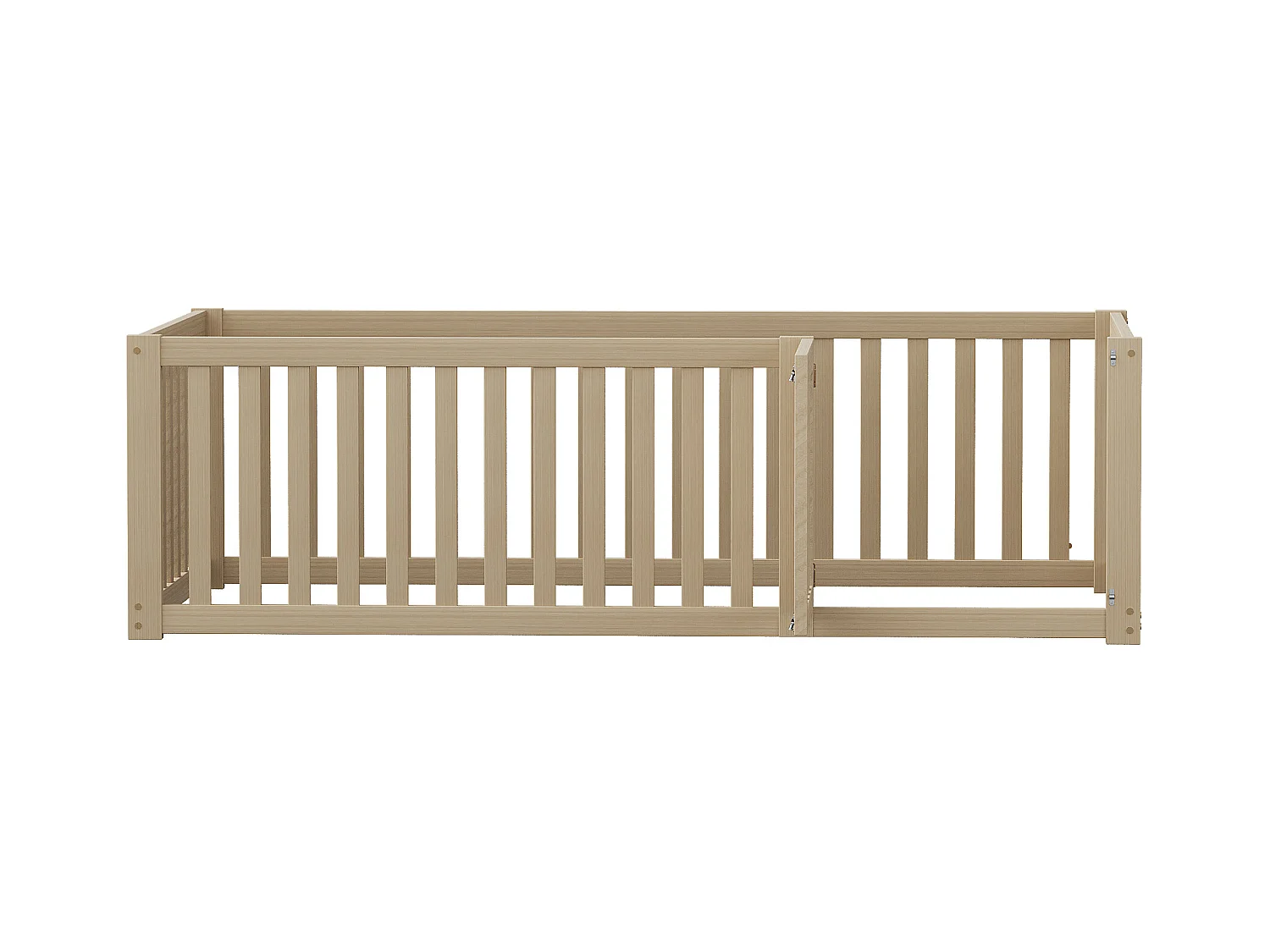 Lit enfant en bois 90x200cm naturel avec cadre de sécurité et porte, sommier non inclus, sans matelas