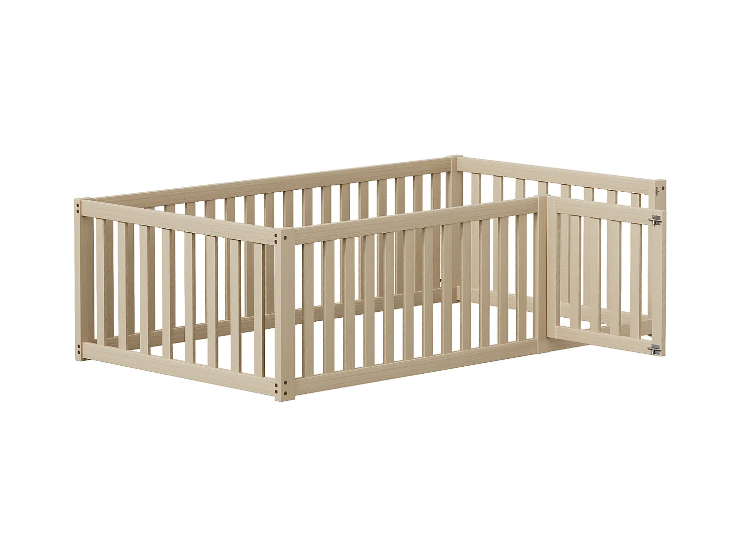 Lit enfant en bois 90x200cm naturel avec cadre de sécurité et porte, sommier non inclus, sans matelas