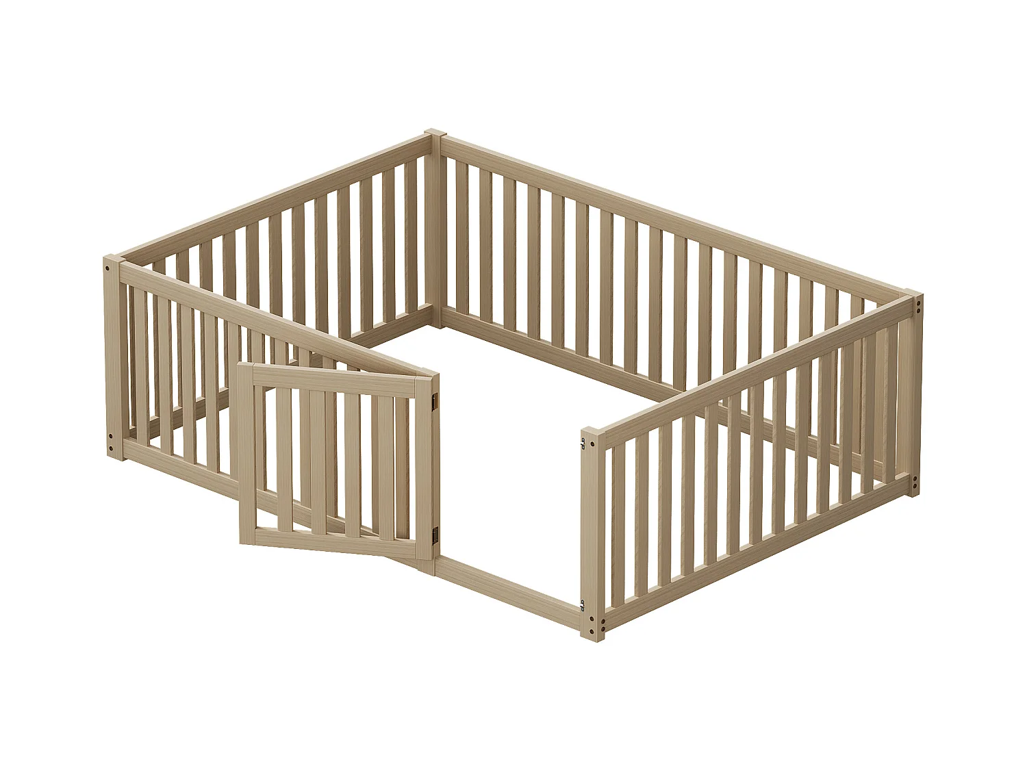 Lit enfant 140x200cm avec barrière et porte, naturel,sommier non inclus, sans matelas