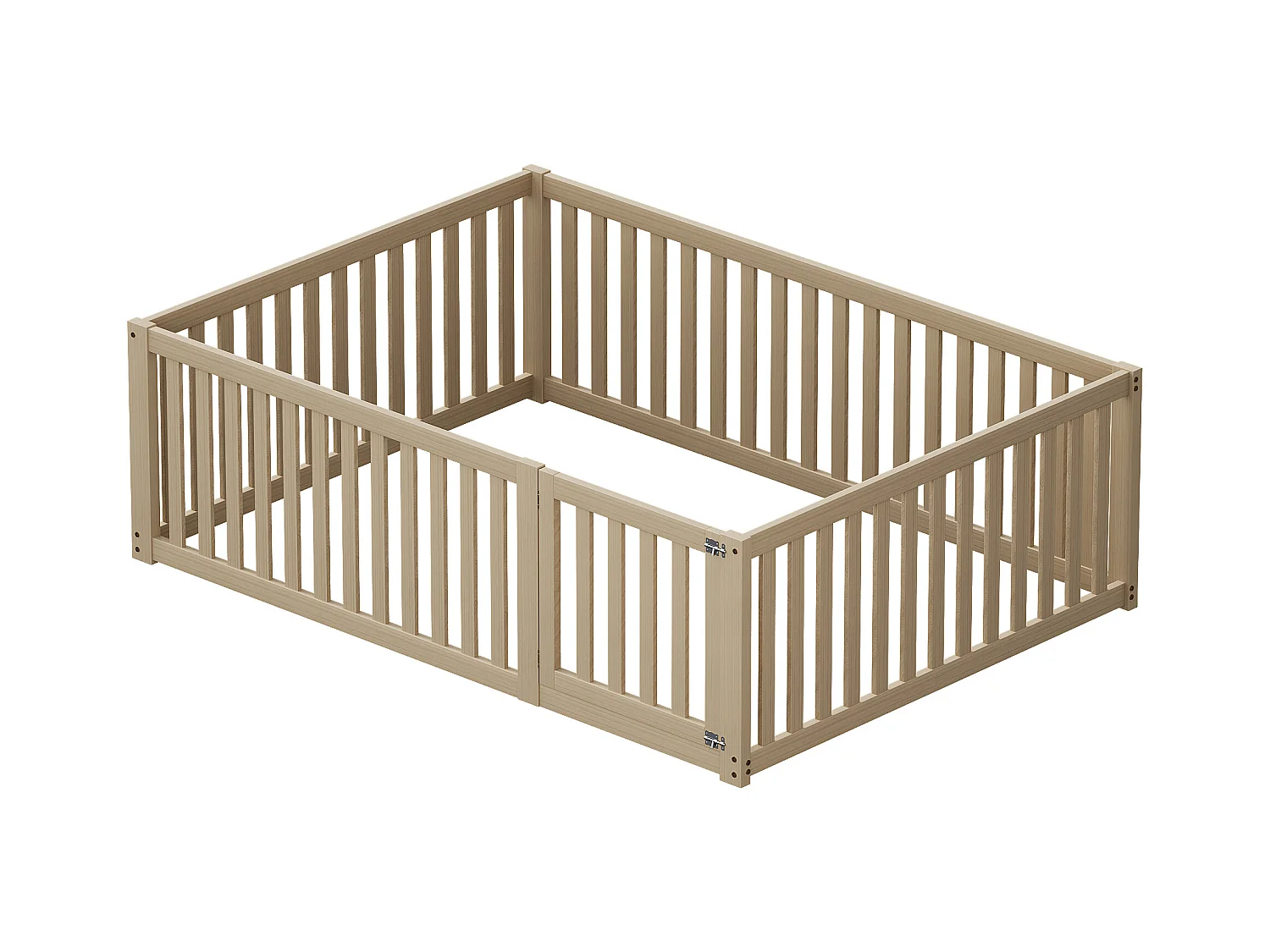 Lit enfant 140x200cm avec barrière et porte, naturel,sommier non inclus, sans matelas