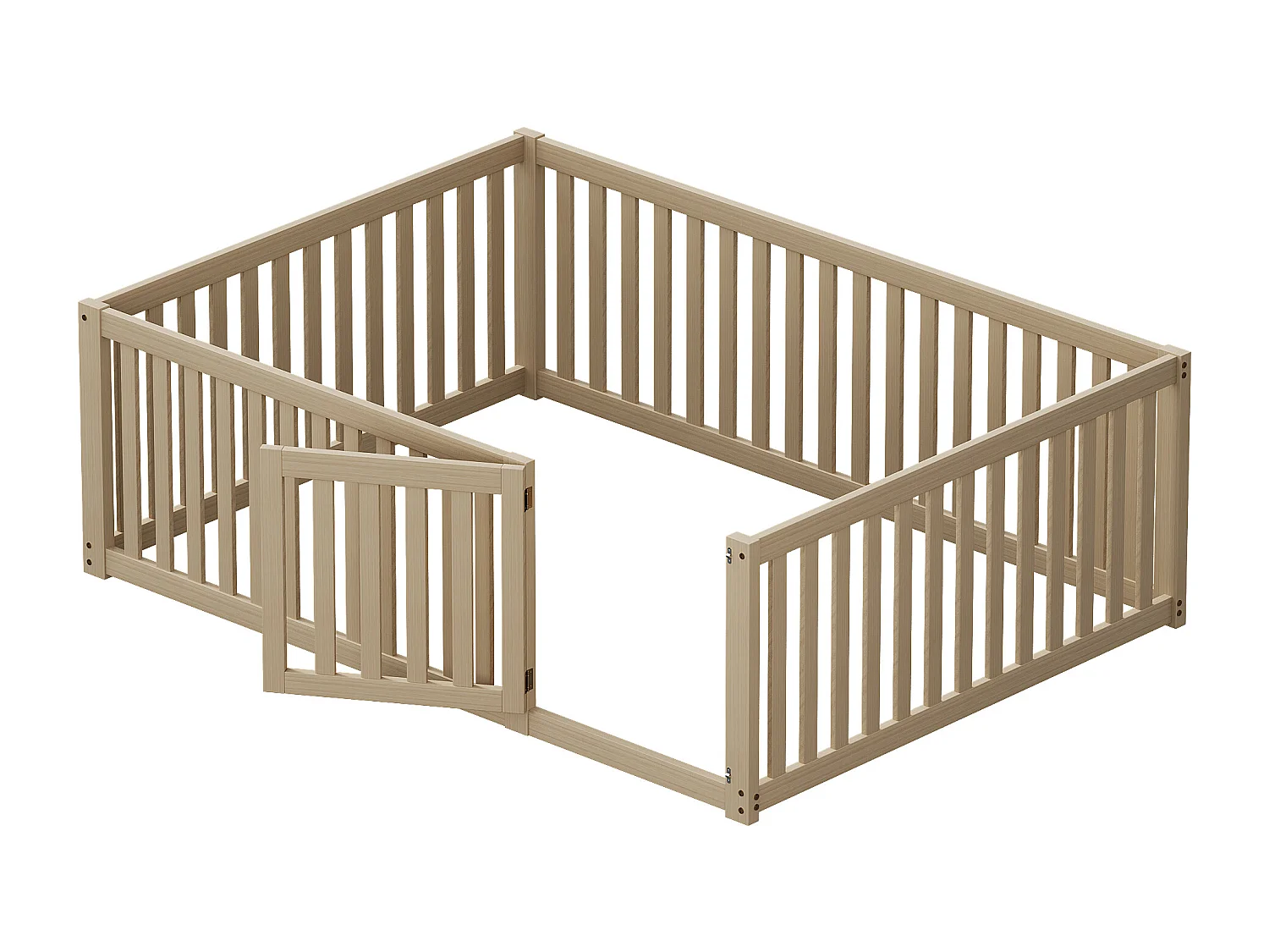 Lit enfant 140x200cm avec barrière et porte, naturel,sommier non inclus, sans matelas