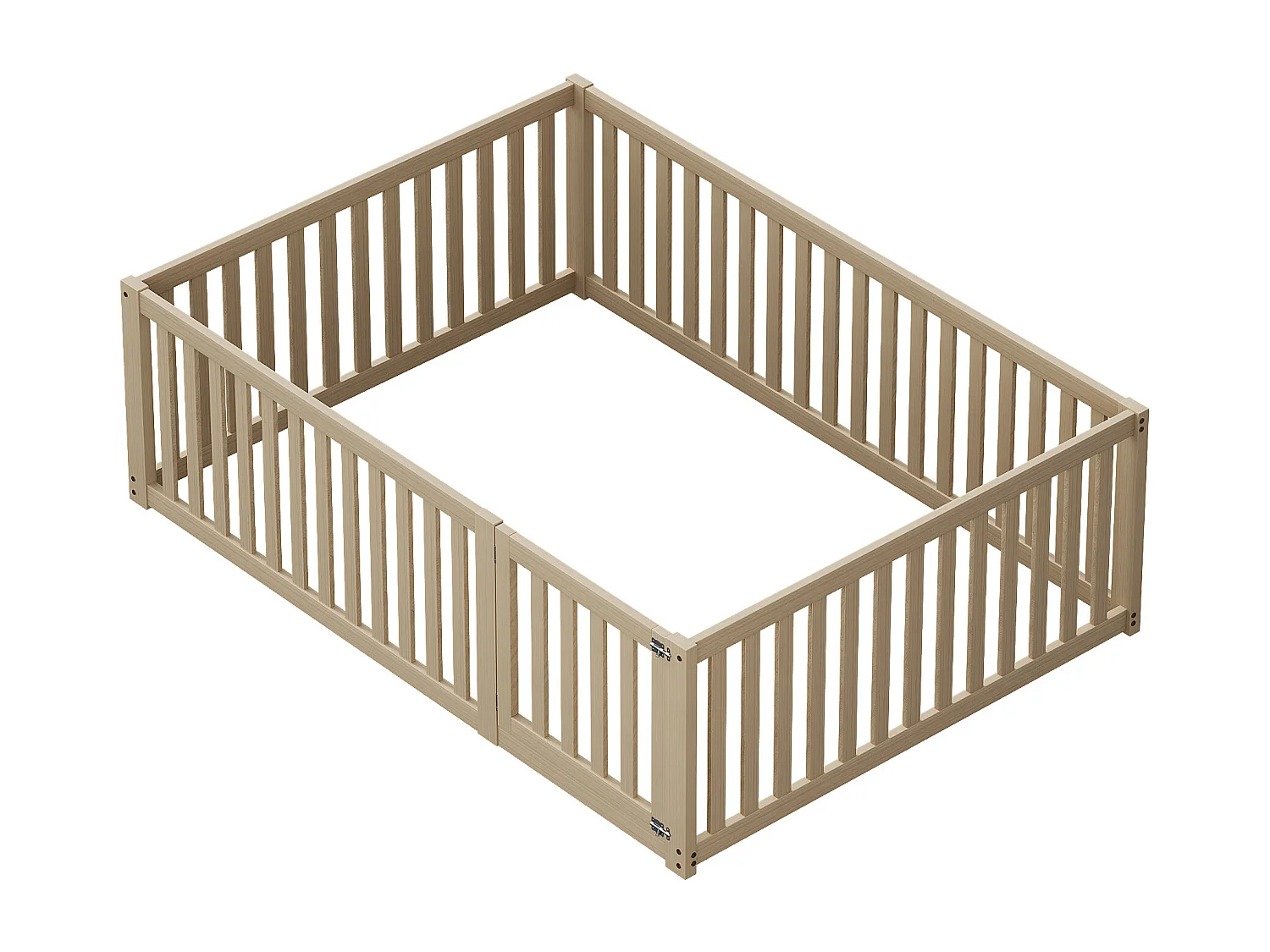 Lit enfant 140x200cm avec barrière et porte, naturel,sommier non inclus, sans matelas