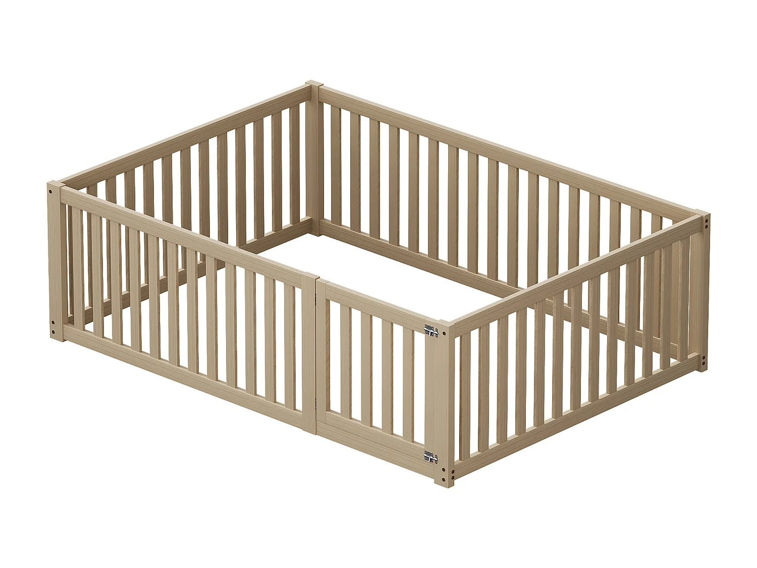 Lit enfant 140x200cm avec barrière et porte, naturel,sommier non inclus, sans matelas