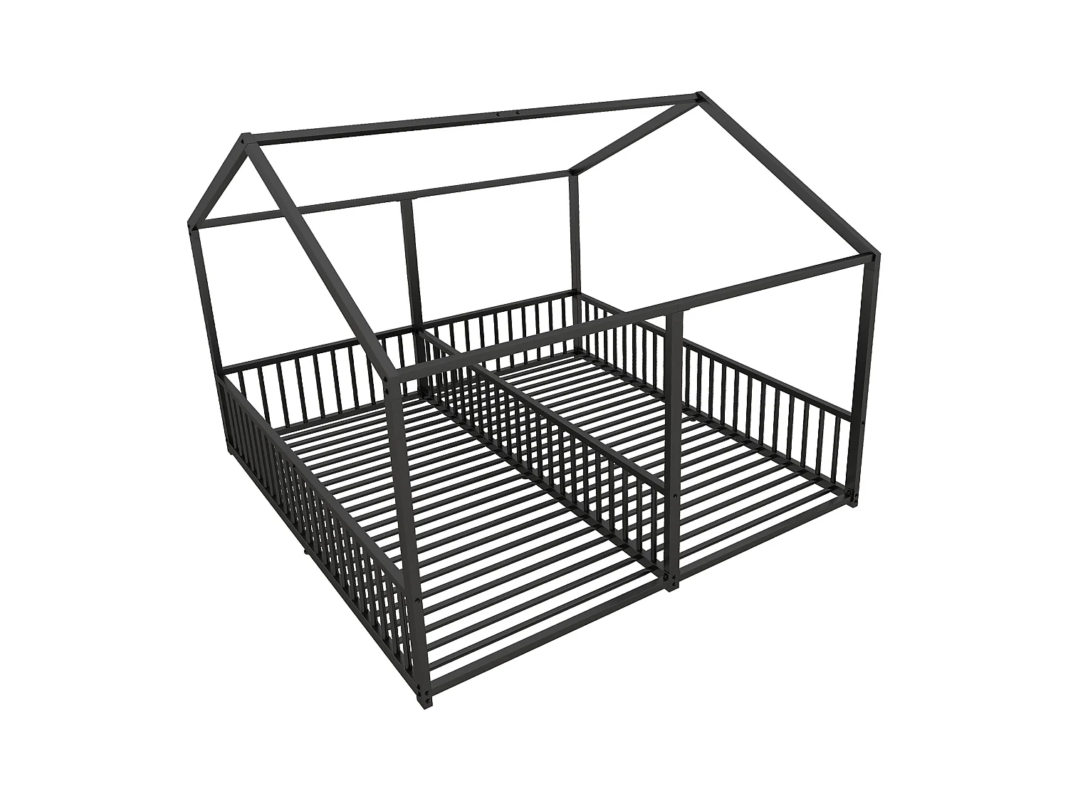 Lit cabane enfant 90x200cm, Lit adulte 2 en 1, lit en métal, barrière de sécurité, sans matelas, fer, noir