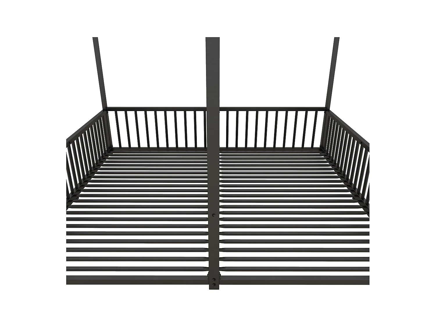 Lit cabane enfant 90x200cm, Lit adulte 2 en 1, lit en métal, barrière de sécurité, sans matelas, fer, noir