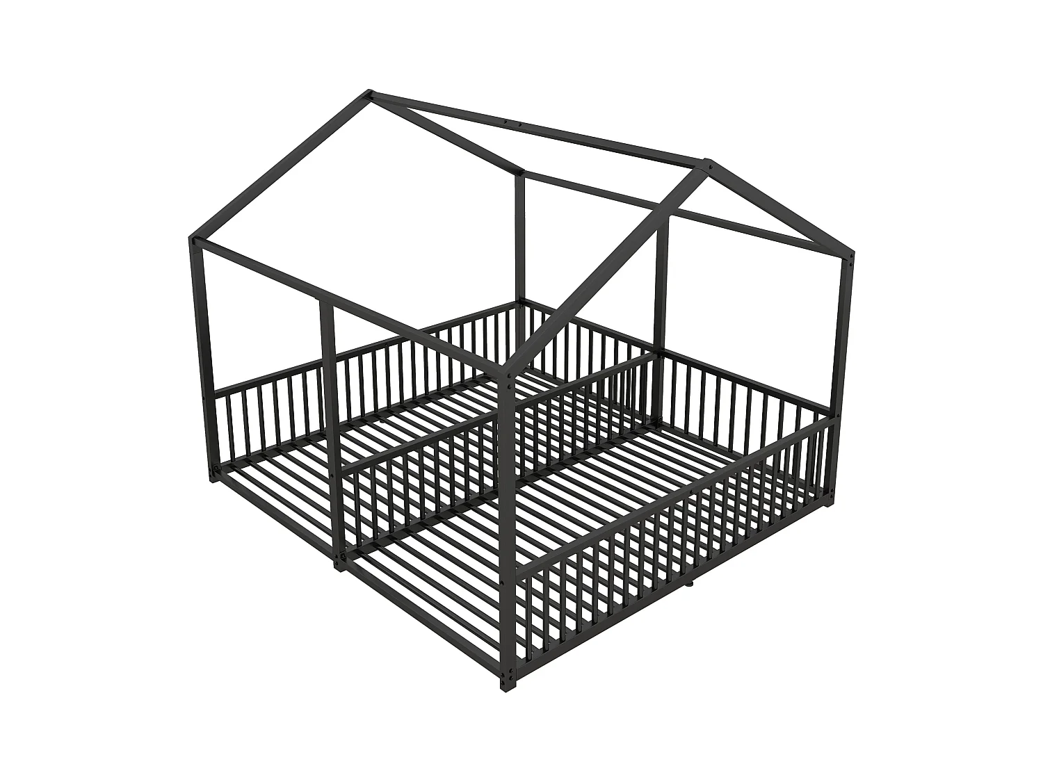 Lit cabane enfant 90x200cm, Lit adulte 2 en 1, lit en métal, barrière de sécurité, sans matelas, fer, noir