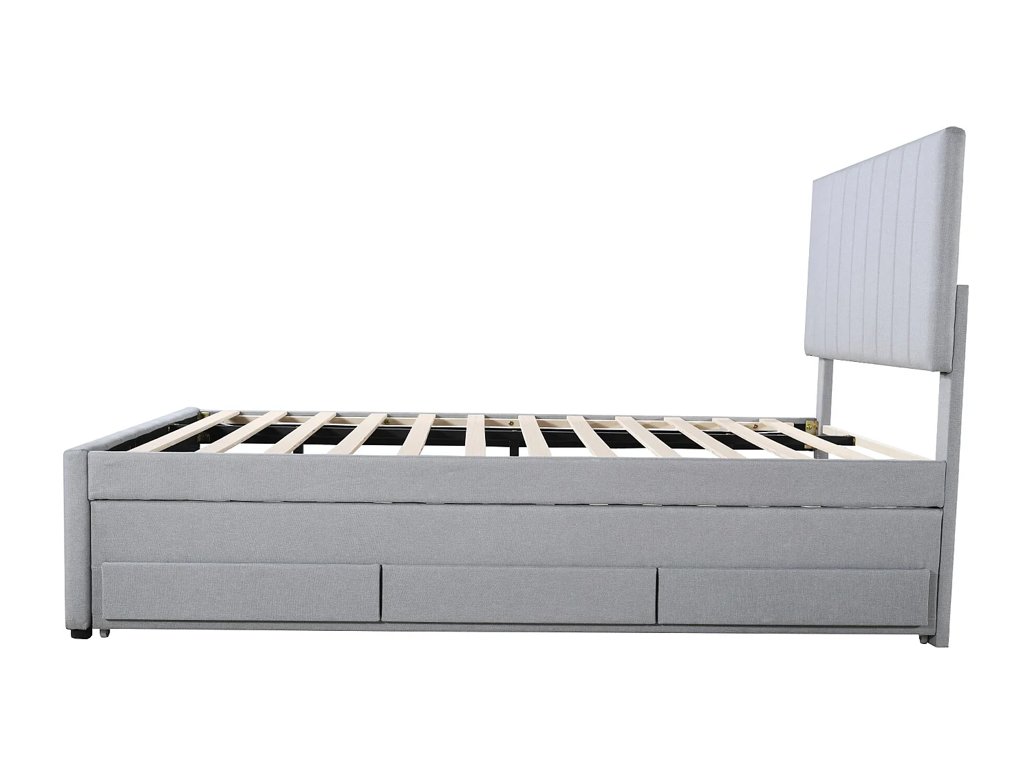 Lit enfant rembourré 90x200 cm avec lit gigogne 90x190cm avec tiroirs de rangement, en lin, sans matelas, gris