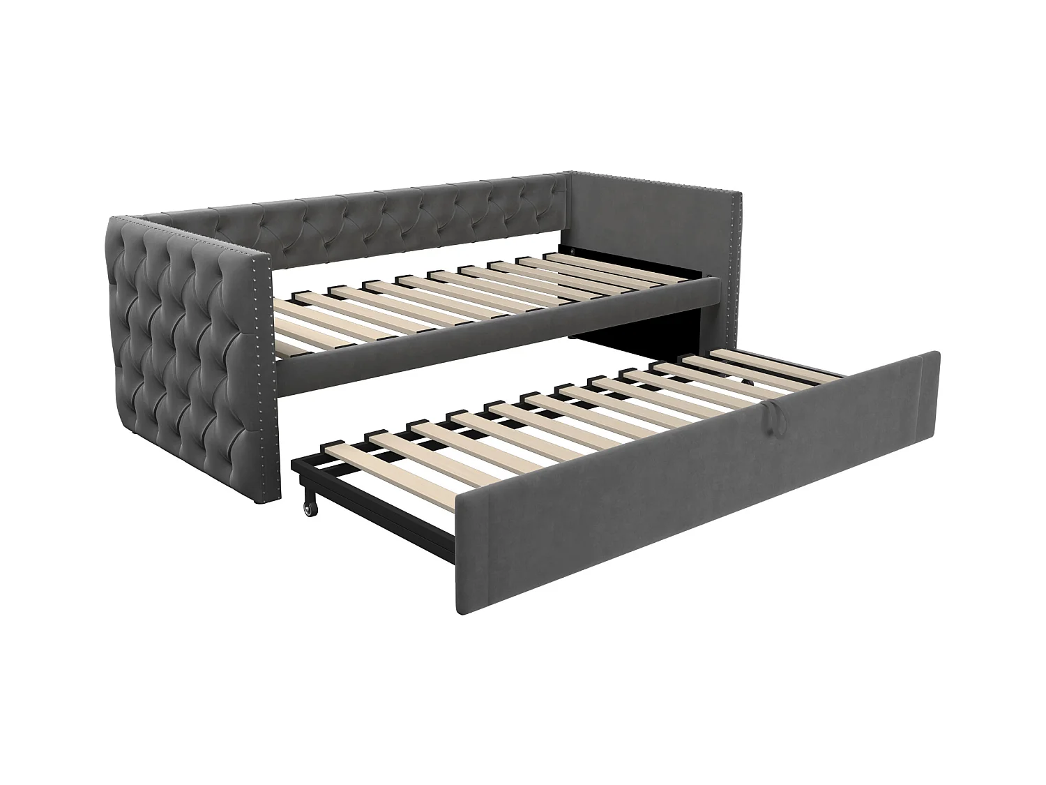Gestoffeerde slaapbank 90x200 cm, kinder-/volwassenbed van fluweel, zonder matras, donkergrijs