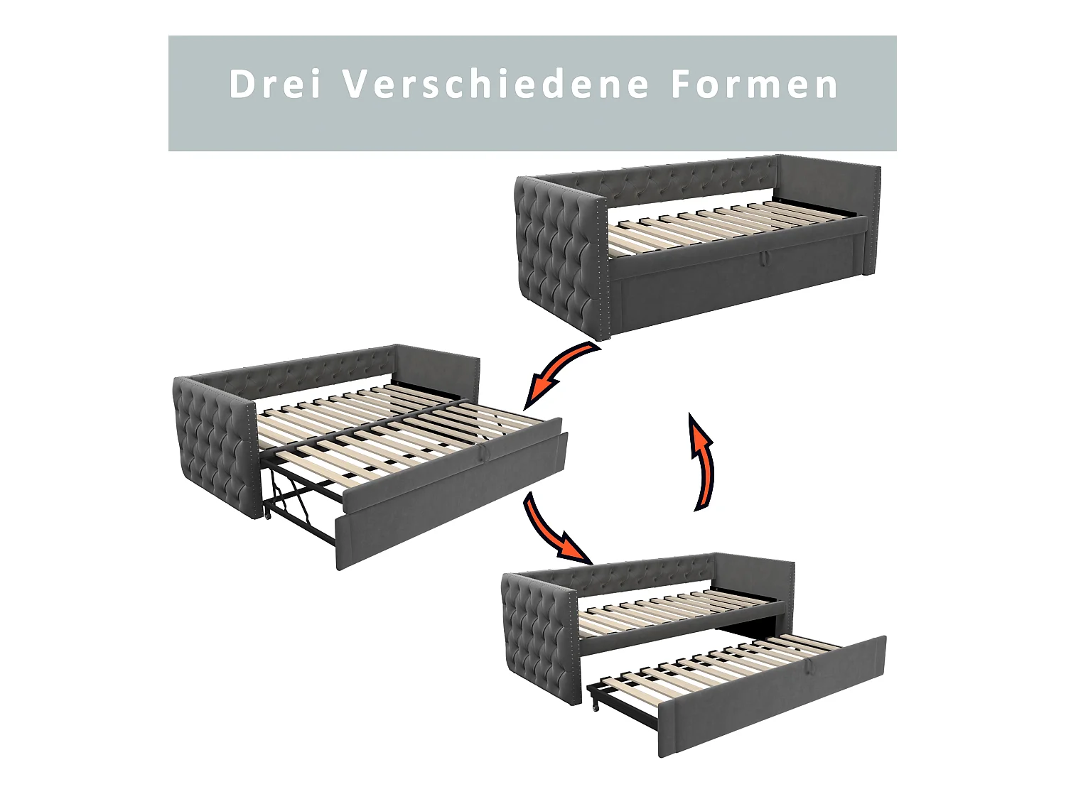 Gestoffeerde slaapbank 90x200 cm, kinder-/volwassenbed van fluweel, zonder matras, donkergrijs