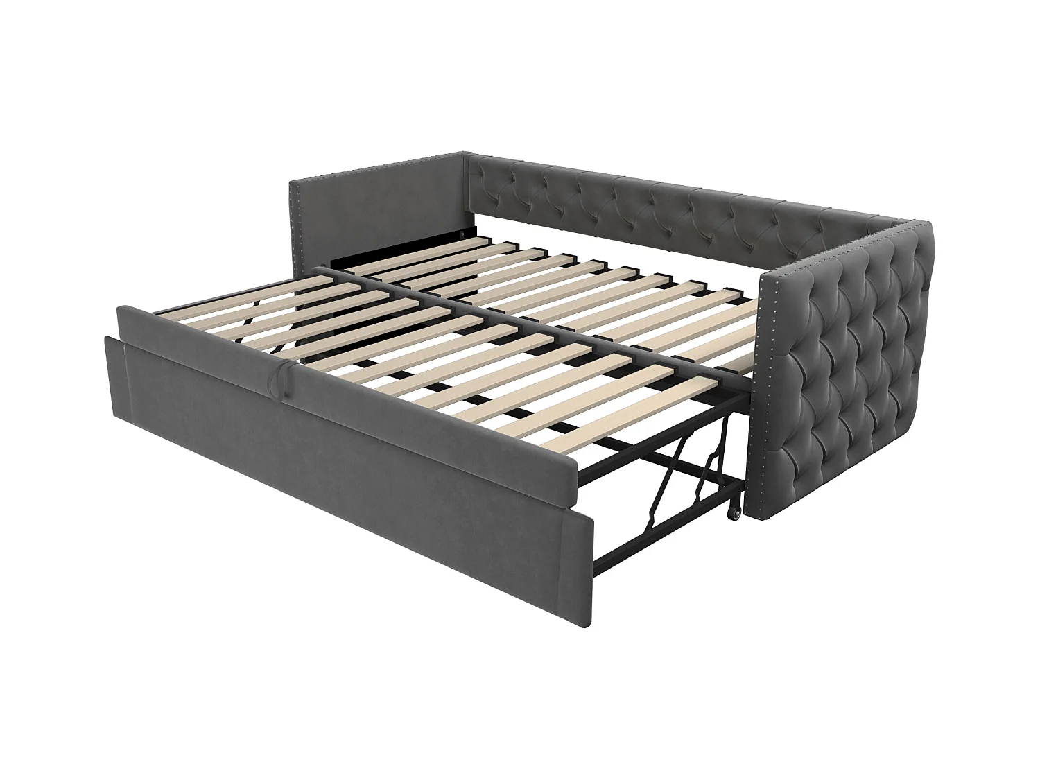 Gestoffeerde slaapbank 90x200 cm, kinder-/volwassenbed van fluweel, zonder matras, donkergrijs