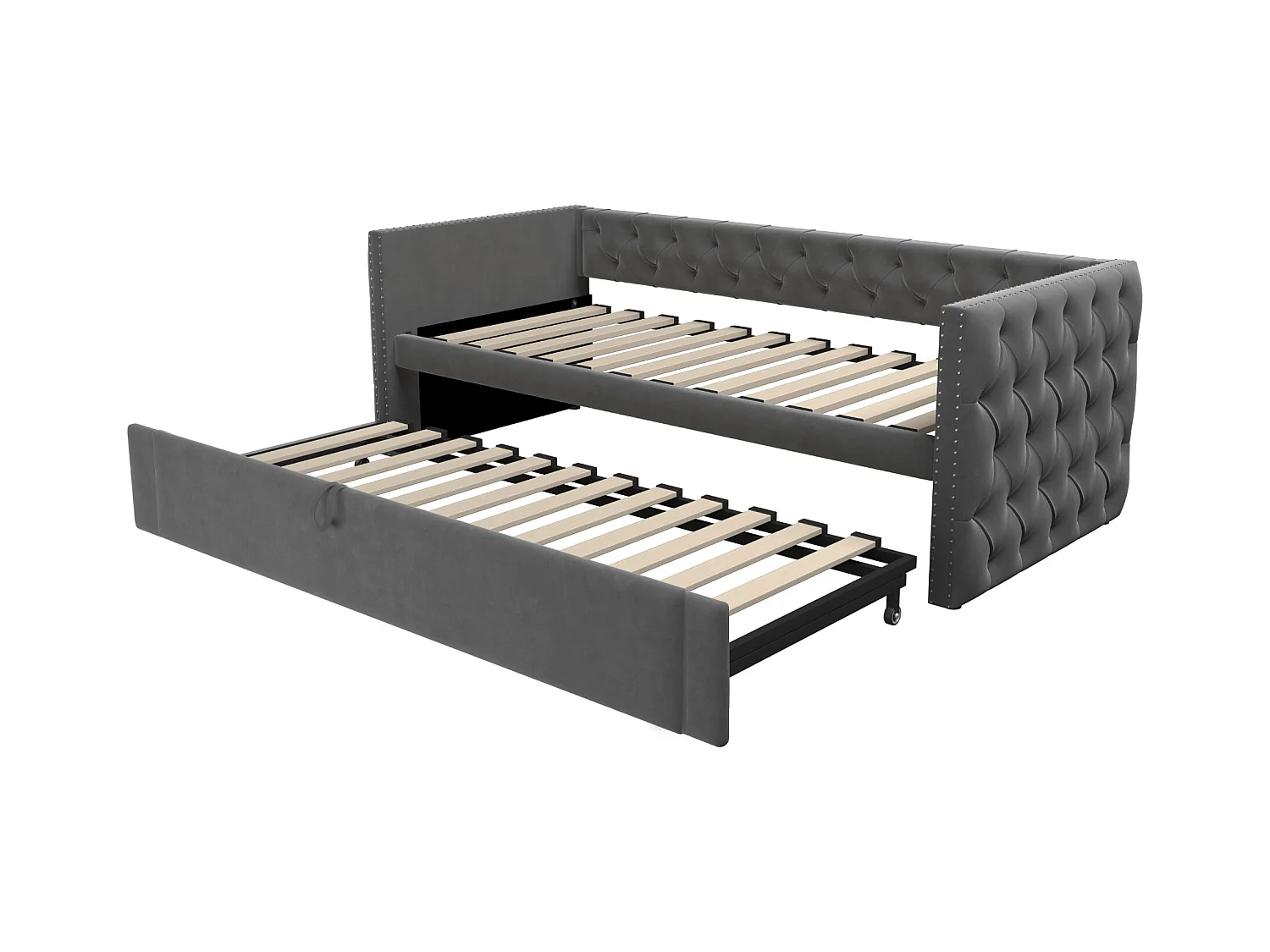 Gestoffeerde slaapbank 90x200 cm, kinder-/volwassenbed van fluweel, zonder matras, donkergrijs