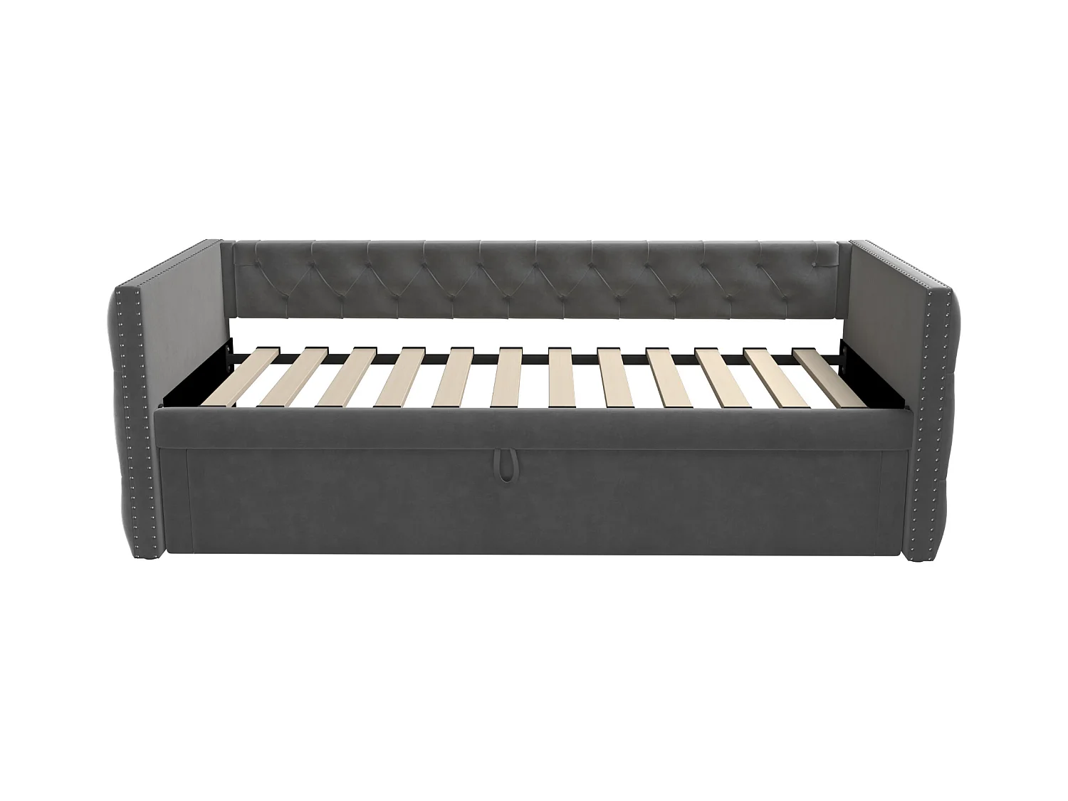 Gestoffeerde slaapbank 90x200 cm, kinder-/volwassenbed van fluweel, zonder matras, donkergrijs