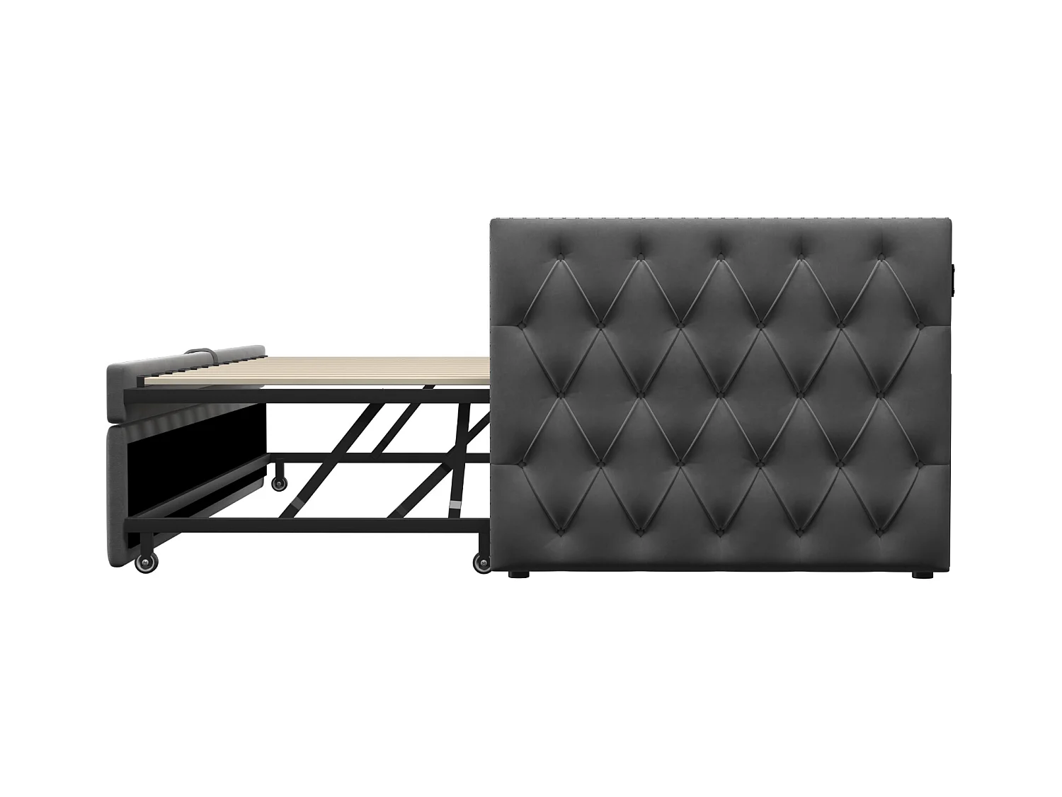 Gestoffeerde slaapbank 90x200 cm, kinder-/volwassenbed van fluweel, zonder matras, donkergrijs