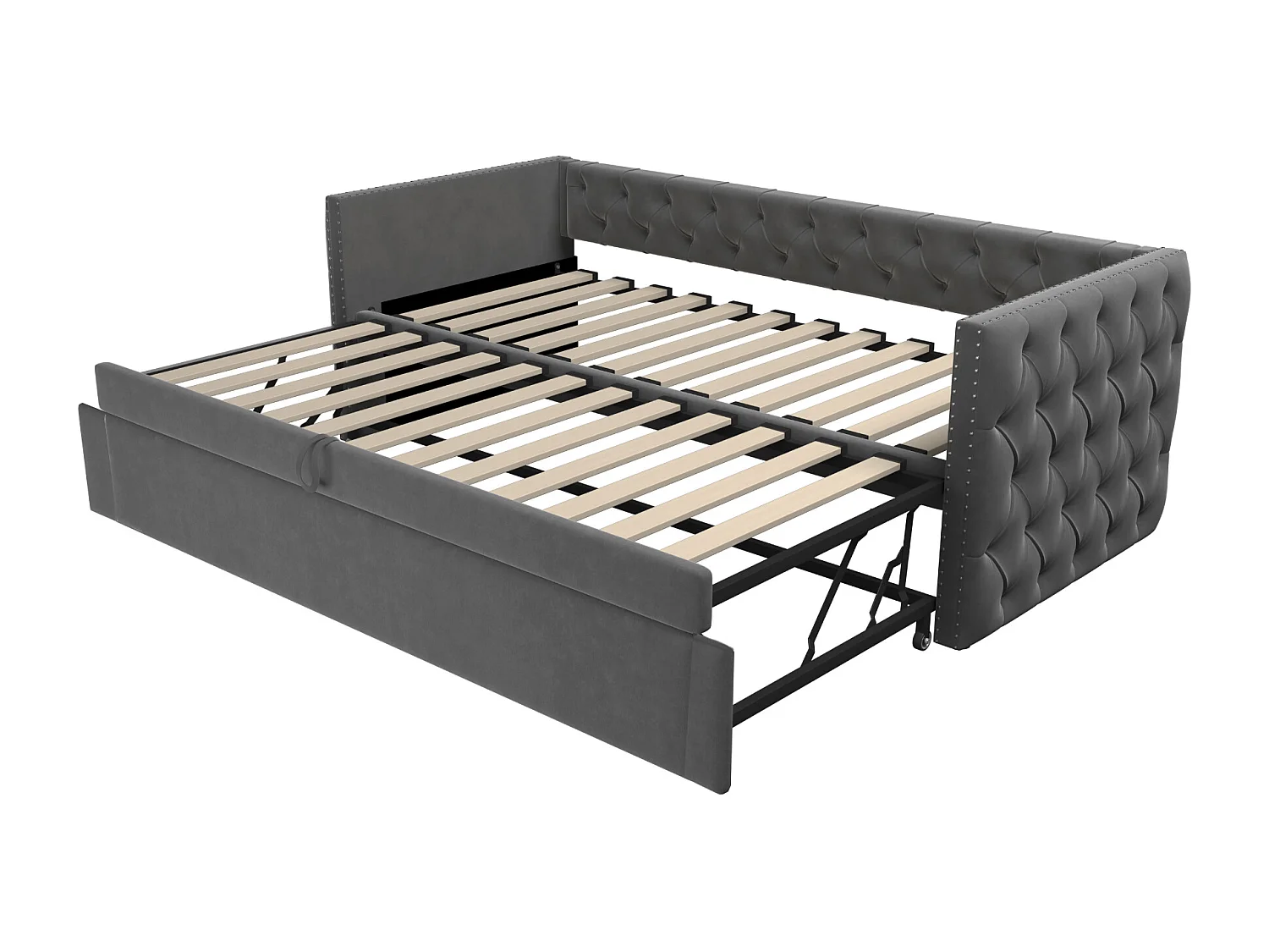 Lit banquette enfant 90x200 cm, lit gigogne en velours, sans matelas, gris foncé