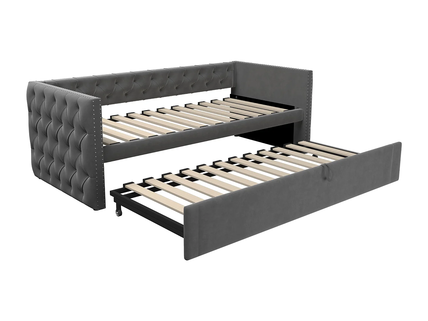 Lit banquette enfant 90x200 cm, lit gigogne en velours, sans matelas, gris foncé