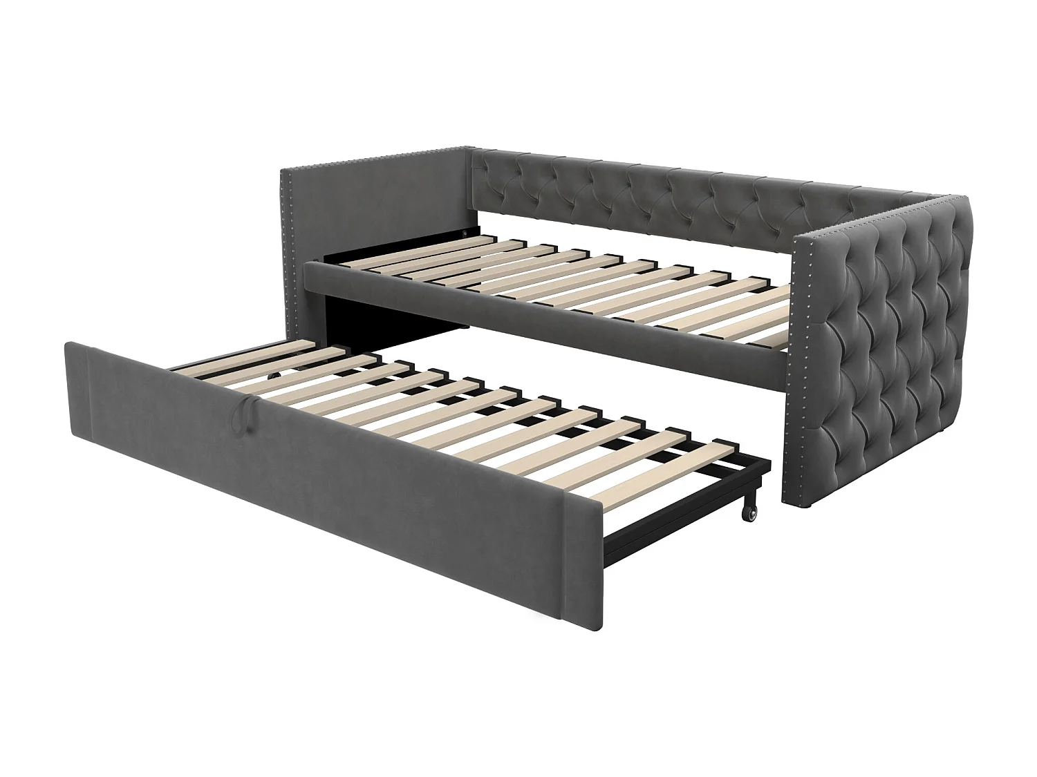 Lit banquette enfant 90x200 cm, lit gigogne en velours, sans matelas, gris foncé